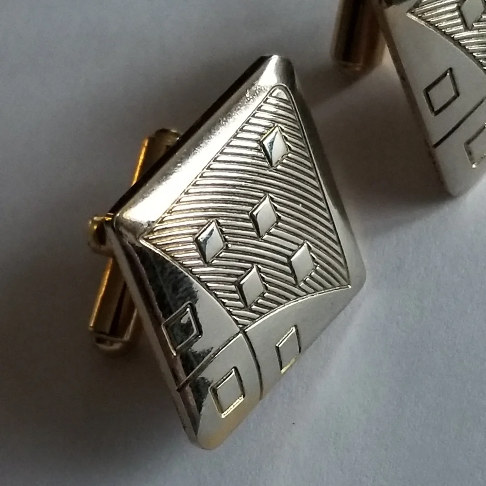 Vintage Diamond shaped cufflinks gold tone cuff links texture